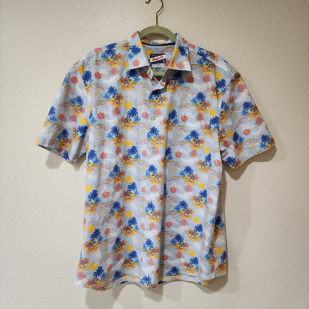 Johnnie-O Hangin' Out Franklin Shirt Button Up Hawaiian Print Palm Trees size XL